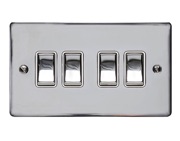 M Marcus Electrical Elite Flat Plate 4 Gang Switches, Polished Chrome, Black Or White Trim - T02.830.PC
