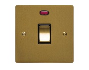 M Marcus Electrical Elite Flat Plate 20 Amp D.P. (With Neon) Switches, Satin Brass, Black Or White Trim - T04.806.SB