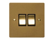M Marcus Electrical Elite Flat Plate 2 Gang Switches, Satin Brass, Black Or White Trim - T04.810.SB