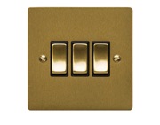 M Marcus Electrical Elite Flat Plate 3 Gang Switches, Satin Brass, Black Or White Trim - T04.820.SB