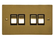 M Marcus Electrical Elite Flat Plate 4 Gang Switches, Satin Brass, Black Or White Trim - T04.830.SB