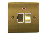 M Marcus Electrical Elite Flat Plate Fused Spurs (Switched With Neon), Satin Brass, Black Or White Trim - T04.836.SB