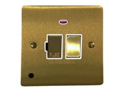 M Marcus Electrical Elite Flat Plate Fused Spurs (Switched With Neon & Cord Outlet), Satin Brass, Black Or White Trim - T04.838.SB