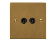 M Marcus Electrical Elite Flat Plate 2 Gang TV/Coaxial Sockets, Satin Brass, Black Or White Trim - T04.922/924