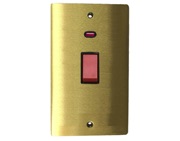 M Marcus Electrical Elite Flat Plate Tall Cooker Switches (With Neon), Satin Brass, Black Or White Trim - T04.961.SB