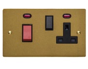 M Marcus Electrical Elite Flat Plate Cooker Switches (With Socket & Neons), Satin Brass, Black Or White Trim - T04.962.SB