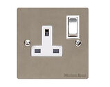 M Marcus Elite Flat Plate Single 13 AMP Switched Socket, Satin Nickel With White Trim - T05.840.SNW