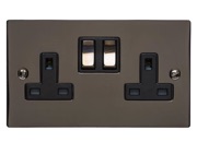 M Marcus Electrical Elite Flat Plate 2 Gang Socket, Black Nickel & Polished Chrome, Black Trim - T06.850.PCBK