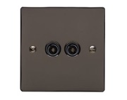 M Marcus Electrical Elite Flat Plate 2 Gang TV/Coaxial Socket, Polished Black Nickel, Black Trim - T06.922/924