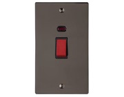 M Marcus Electrical Elite Flat Plate Tall Cooker Switch (With Neon), Polished Black Nickel, Black Trim - T06.961.BK