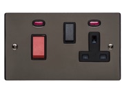 M Marcus Electrical Elite Flat Plate Cooker Switch (With Socket & Neons), Polished Black Nickel, Black Trim - T06.962.BK