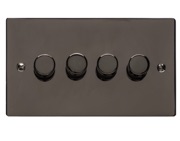 M Marcus Electrical Elite Flat Plate 4 Gang Dimmer Switch, Polished Black Nickel, 250 Watts OR 400 Watts - T06.974