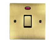 M Marcus Electrical Elite Flat Plate 20 Amp D.P. (With Neon) Switch, Antique Brass, Black Trim - T91.806.ABBK