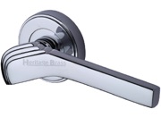 Heritage Brass Tiffany Art Deco Style Door Handles On Round Rose, Polished Chrome - TIF1926-PC (sold in pairs)