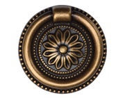 Heritage Brass Floral Ring Cabinet Pull (47mm OR 55mm), Distressed Brass - TK2224-047-DBS