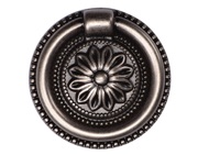 Heritage Brass Floral Ring Cabinet Pull (47mm OR 55mm), Distressed Pewter - TK2224-047-DPW