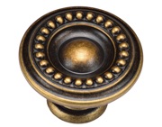 Heritage Brass Beaded Round Cabinet Knob (35mm), Distressed Brass - TK4404-035-DBS