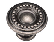 Heritage Brass Beaded Round Cabinet Knob (35mm), Distressed Pewter - TK4404-035-DPW