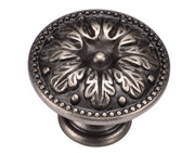 Heritage Brass Floral Round Cabinet Knob (30mm OR 35mm), Distressed Pewter - TK4479-030-DPW