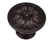 Heritage Brass Floral Round Cabinet Knob (30mm OR 35mm), Matt Bronze Finish - TK4479-030-LBN