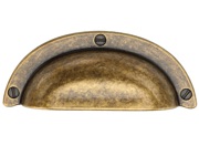 Heritage Brass Cabinet Drawer Cup Pull Handle With Faux Screws (64mm C/C), Distressed Brass - TK5120-064-DBS