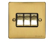 M Marcus Electrical Elite Flat Plate 3 Gang Switches, Polished Brass, Black Or White Trim - T01.820.PB