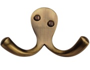 Heritage Brass Double Robe Hook (64mm Width), Antique Brass - V1060-AT
