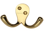 Heritage Brass Double Robe Hook (64mm Width), Polished Brass - V1060-PB