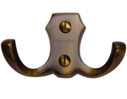 Heritage Brass Double Robe Hook (78mm Width), Antique Brass - V1062-AT