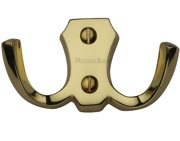 Heritage Brass Double Robe Hook (78mm Width), Polished Brass - V1062-PB