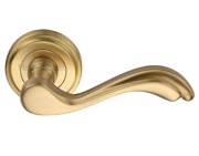 Heritage Brass Lisboa Door Handles On Round Rose, Satin Brass - V1601-SB (sold in pairs)