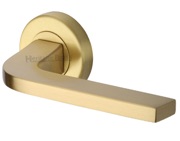 Heritage Brass Bellagio Door Handles On Round Rose, Satin Brass - V2015-SB (sold in pairs)