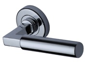 Heritage Brass Bauhaus Door Handles On Round Rose, Polished Chrome - V2259-PC (sold in pairs)