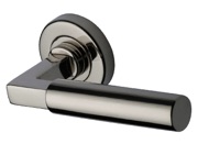 Heritage Brass Bauhaus Door Handles On Round Rose, Polished Nickel - V2259-PNF (sold in pairs)