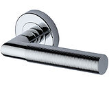 Heritage Brass Bauhaus Mitre Reeded Design Door Handles On Round Rose, Polished Chrome - V2274-PC (sold in pairs)