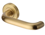 Heritage Brass Harmony Door Handles On Round Rose, Satin Brass - V3090-SB (sold in pairs)