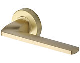 Heritage Brass Metro Angled Design Door Handles On Round Rose, Satin Brass - V3790-SB (sold in pairs)