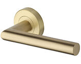 Heritage Brass Athena Design Door Handles On Round Rose, Satin Brass - V3840-SB (sold in pairs)