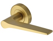 Heritage Brass Gio Door Handles On Round Rose, Satin Brass - V4189-SB (sold in pairs)