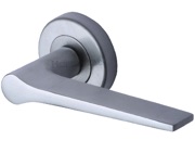 Heritage Brass Gio Door Handles On Round Rose, Satin Chrome - V4189-SC (sold in pairs)