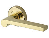 Heritage Brass Metro Mid Century Design Door Handles On Round Rose, Polished Brass - V6225-PB (sold in pairs)