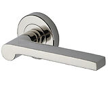 Heritage Brass Metro Mid Century Design Door Handles On Round Rose, Polished Nickel - V6225-PNF (sold in pairs)