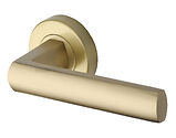 Heritage Brass Poseidon Design Door Handles On Round Rose, Satin Brass - V6230-SB (sold in pairs)