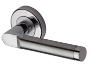 Heritage Brass Celia Apollo Door Handles On Round Rose, Dual Finish Satin Chrome With Polished Chrome - V7450-AP (sold in pairs)