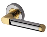 Heritage Brass Celia Door Handles On Round Rose, Dual Finish Polished Chrome With Polished Brass Edge - V7450-CB (sold in pairs)