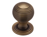 Heritage Brass Reeded Cabinet Knob With Base (32mm OR 38mm), Antique Brass - V973-AT