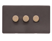 M Marcus Electrical Verona 3 Gang 2 Way Push On/Off Dimmer Switch, Matt Bronze With Antique Brass Switch - VR9.280.250.AB