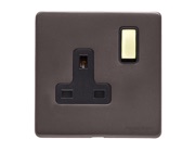 M Marcus Electrical Verona Single 13 AMP Switched Socket, Matt Bronze With Polished Brass Switch - VR9.140.PBBK
