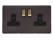 M Marcus Electrical Verona Double 13 AMP Switched Socket, Matt Bronze With Antique Brass Switch - VR9.150.ABBK