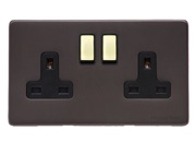 M Marcus Electrical Verona Double 13 AMP USB Switched Socket, Matt Bronze With Polished Brass Switch - VR9.755.PBK-USB